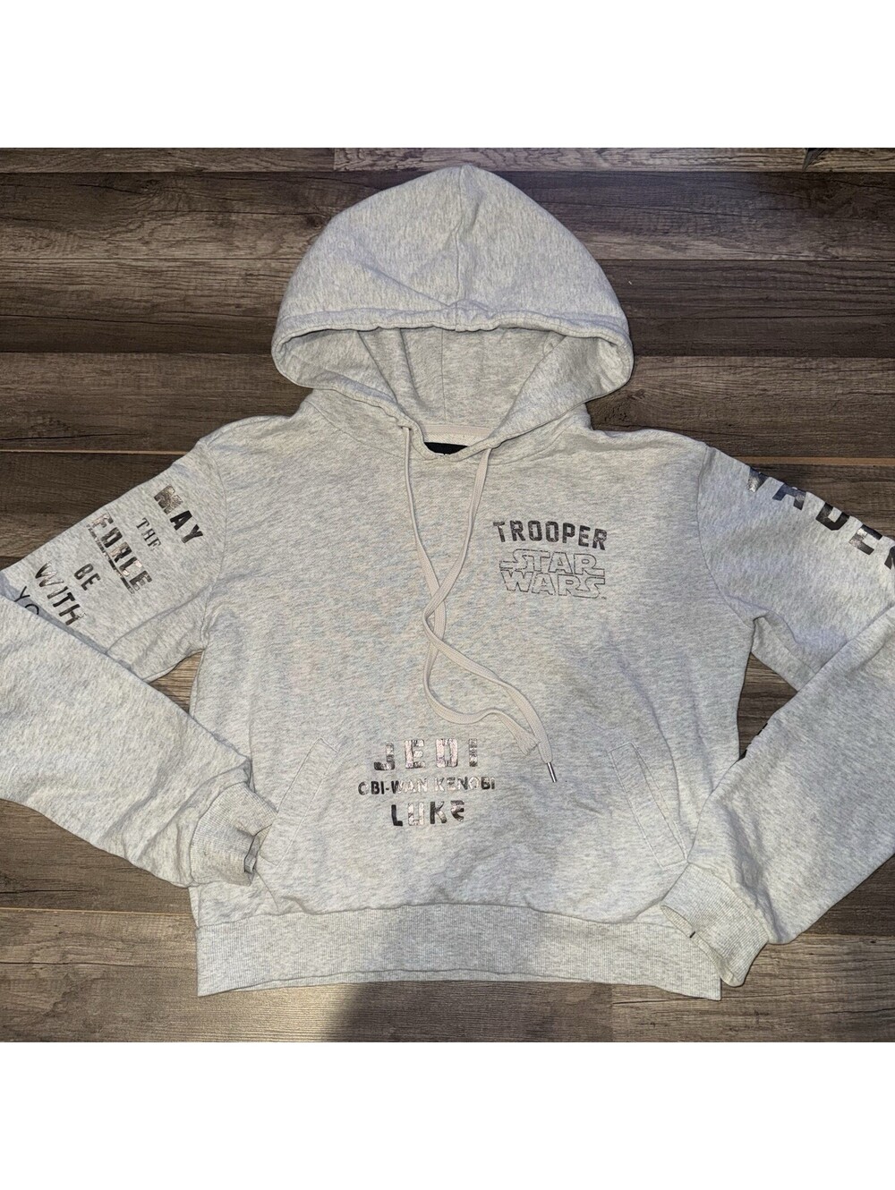 Star Wars Pull Over Hoodie Crop Size Large Grey
